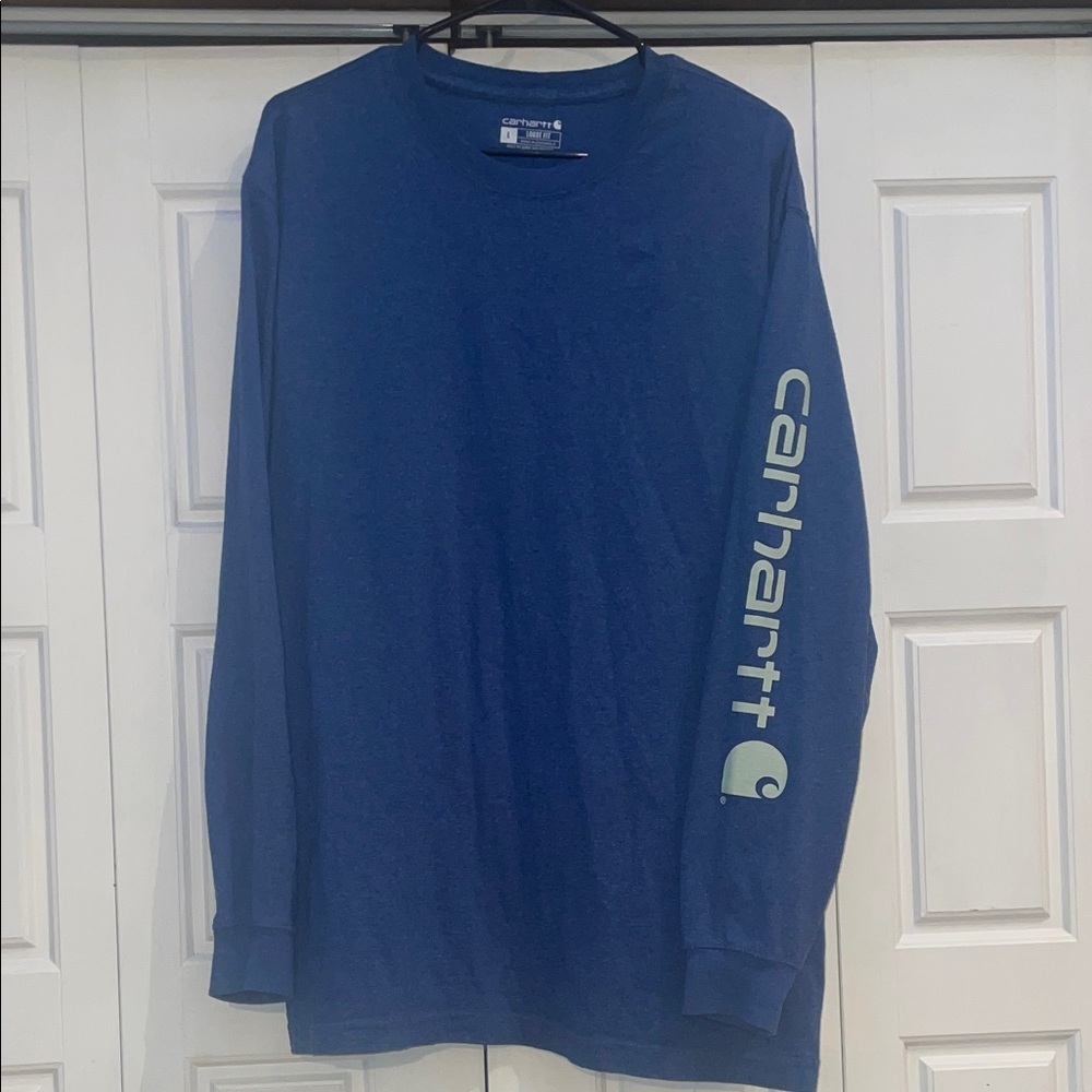 Carhartt Blue Long Sleeve Shirt with Sleeve Logo